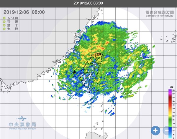 今天北台灣、東北部地區降雨狀況仍持續，不排除還有局部大雨或豪雨發生機會。圖／氣象局提供