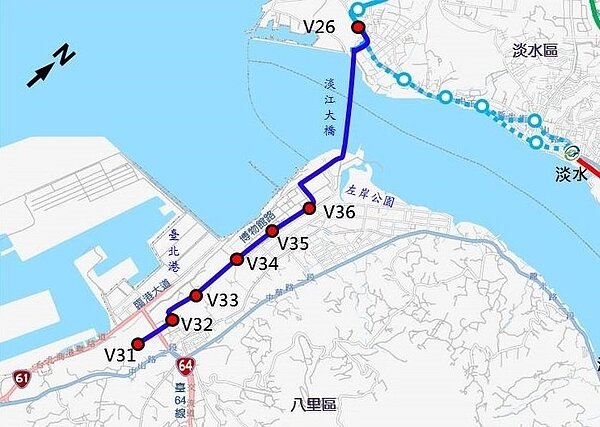 八里輕軌路線圖。圖/新北市捷運局提供