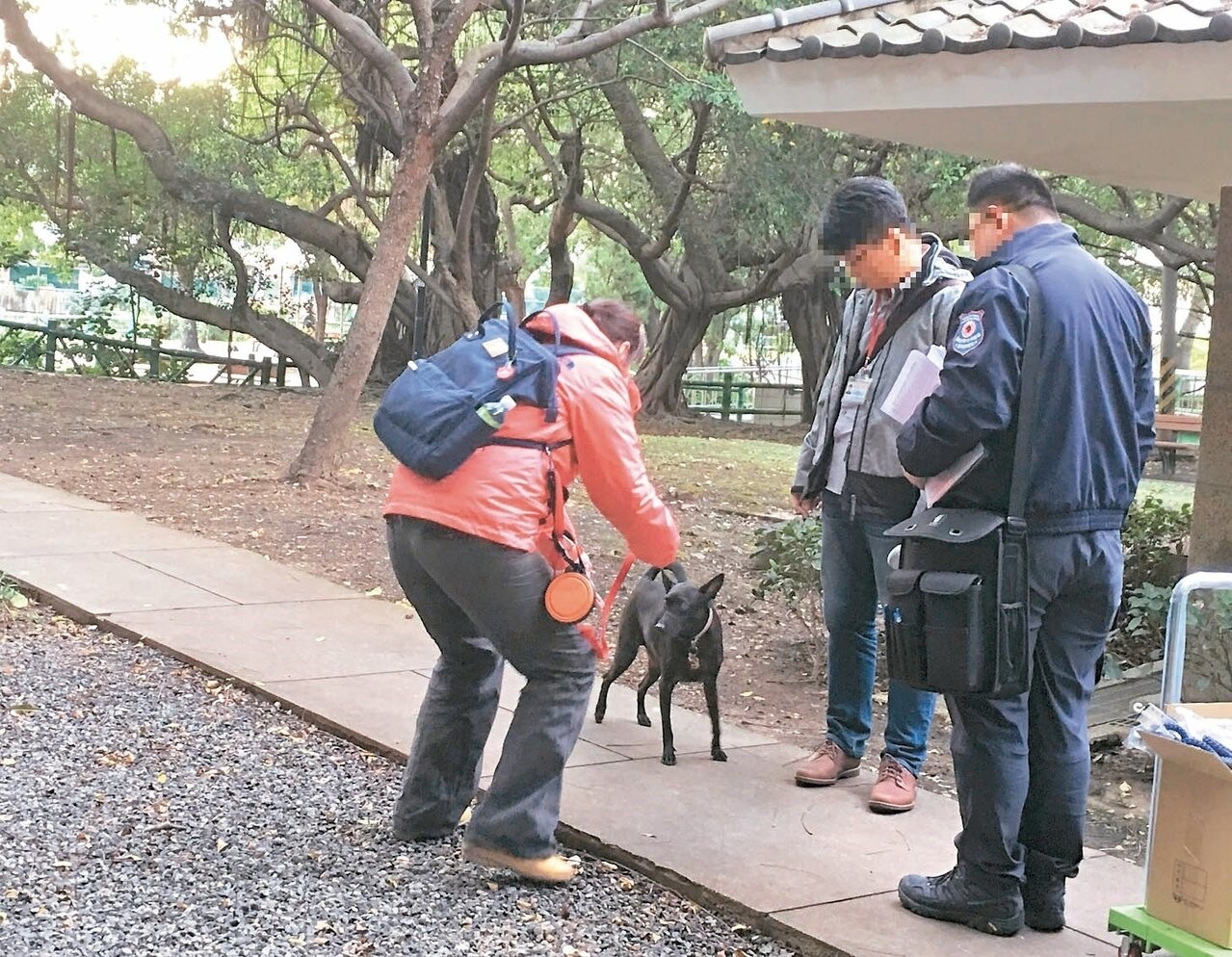 北市動保處本月啟動假日公共場所落實寵物繫繩等安全措施稽查專案。 圖／北市動保處提供