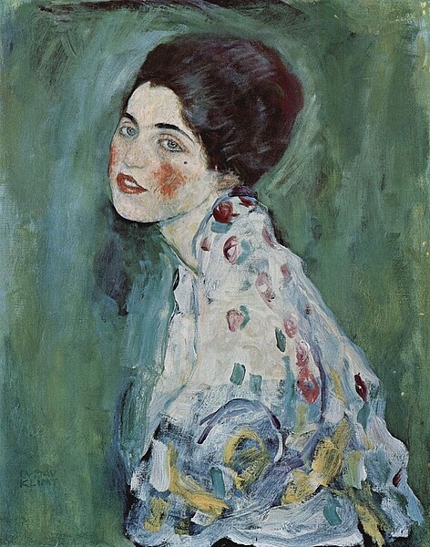 象徵主義畫家克林姆(Gustav Klimt)知名畫作《淑女肖像》。取自維基百科