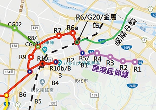 中捷延伸到彰化，G20台化設站，「三鐵」共構的路線規劃。圖／彰化縣政府提供