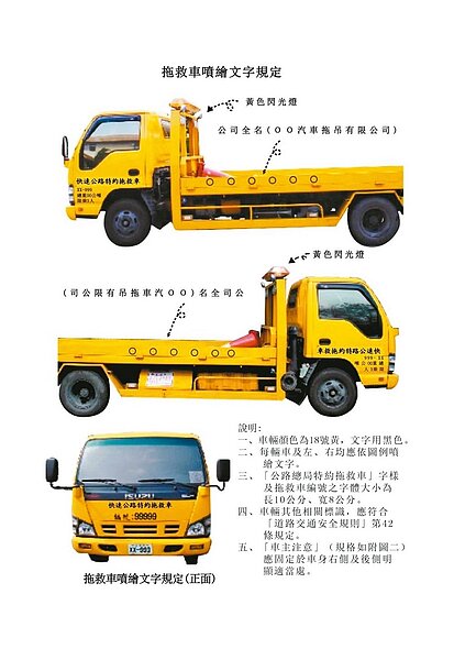 高(快)速公路特約拖救車車身型式。 圖/公路總局提供