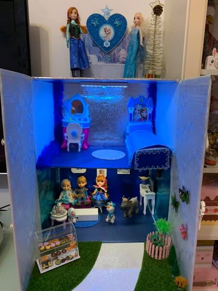 一名媽媽為了滿足女兒的公主夢，廢物利用做出Elsa的家。圖／翻攝臉書社團「收納狂的日常」