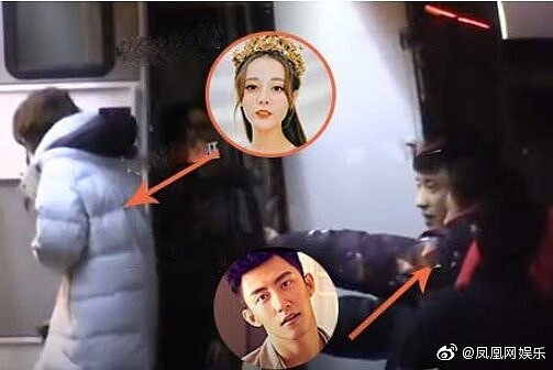 大陸女星迪麗熱巴與黃景瑜被拍片場互動親暱。圖/摘自微博