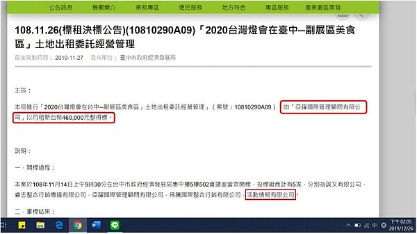 市議員江肇國與賴佳微爆台中市台灣燈會，副燈區美食區招商得標與執行廠商不同，指疑涉違反採購法。圖／賴佳微提供
