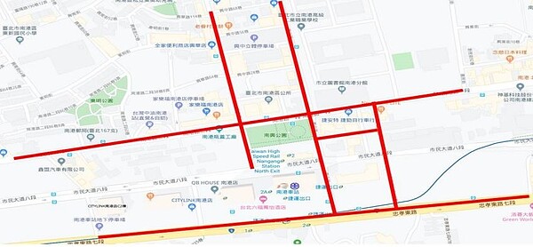 南港車站周邊新納入收費的機車停車格。台北市政府提供