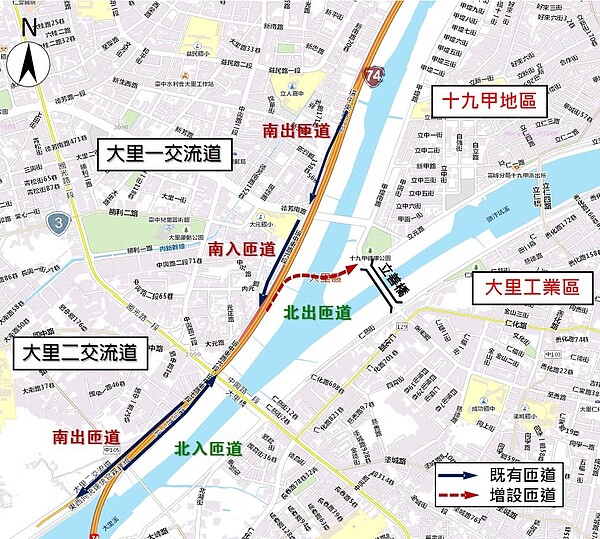 中央核定台74線增設大里十九甲匝道。台中市政府提供