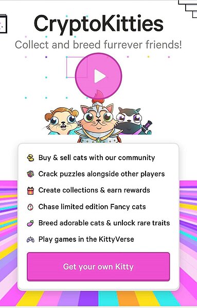 區塊鏈遊戲最知名的是曾經爆紅的加拿大「迷戀貓(CryptoKitties)」。取自CryptoKitties官網