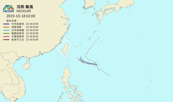 各國預測浣熊颱風路徑。圖／取自天氣與氣候監測網