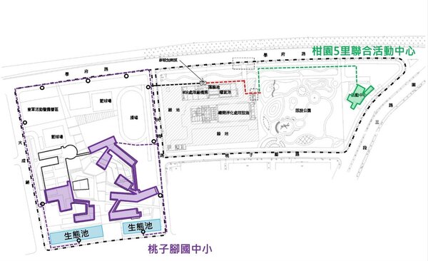 台北大學特定區回收水供水系統平面配置圖。圖／新北市政府提供