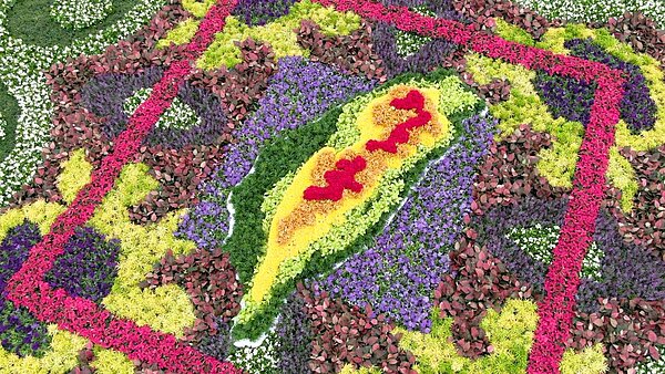 限時3天的大型台灣圖騰花毯，在中正紀念堂展出。圖／農委會提供