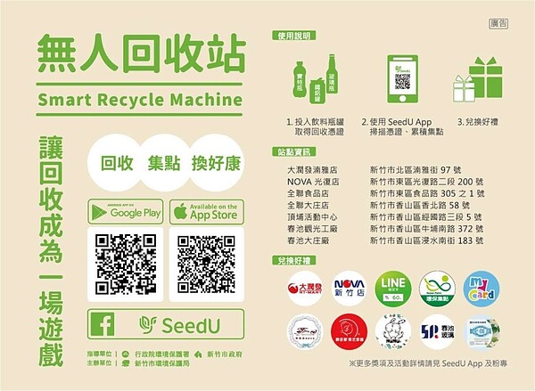新竹市7月起,啟用24小時的「無人回收站」,至今短短3個月,已回收瓶罐超過30萬支。圖/新竹市環保局提供