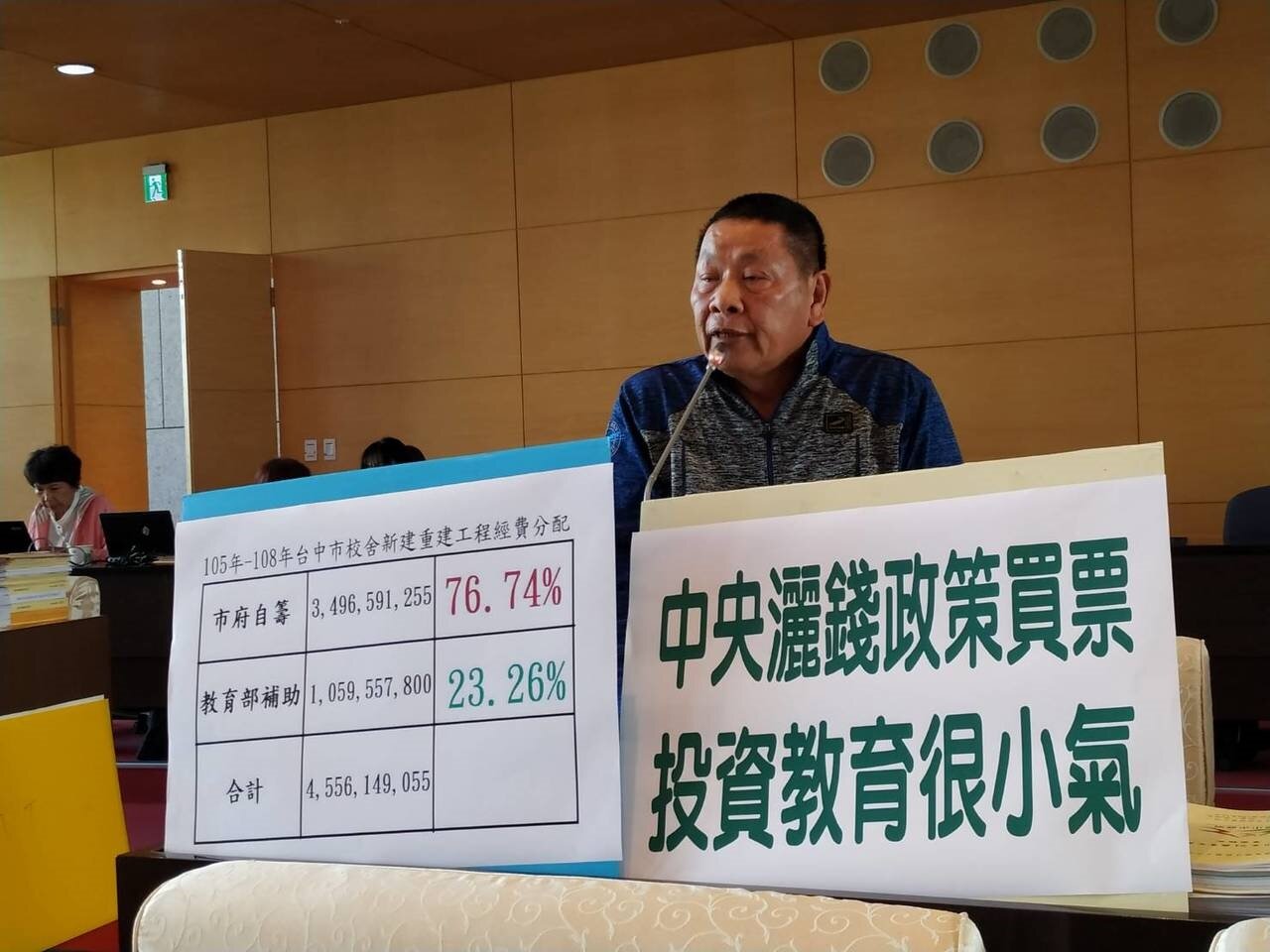 台中市議員李榮鴻批中央對基礎建設的補助太小氣。記者陳秋雲/攝影