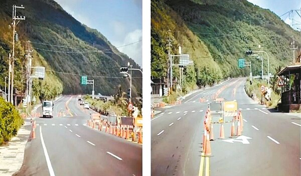 台東南迴公路工程多,工程單位常只擺放三角錐,無人交管,導致用路人「霧煞煞」常開錯方向。 圖/台東縣議員蔡玉玲提供