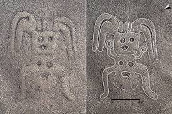 日本山形大學的研究人員在神秘的秘魯納斯卡線（Nazca Lines）附近，又發現143條納斯卡線，包括人形地畫。圖／山形大學提供