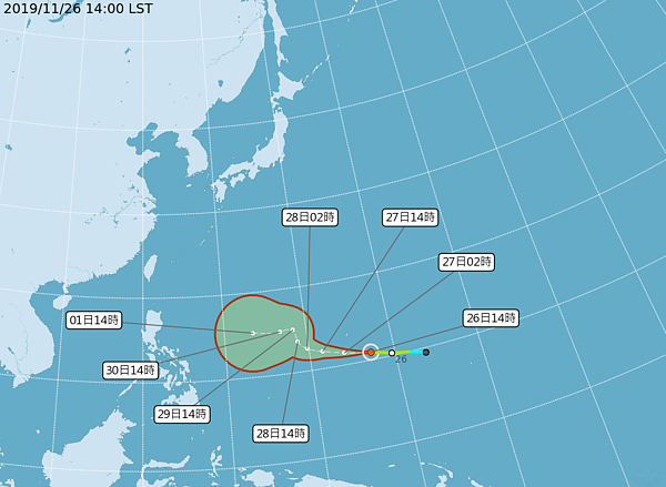 輕度颱風北冕是今年11月第六個颱風，追平1964年與1991年的11月最多颱風紀錄。取自中央氣象局