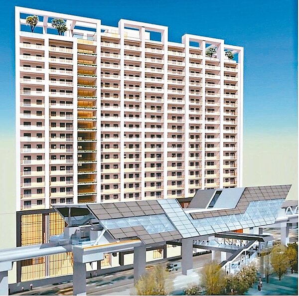 秀朗橋站預計興建地上20層、地下5層的大樓,圖為模擬圖。 圖/新北市捷運局提供