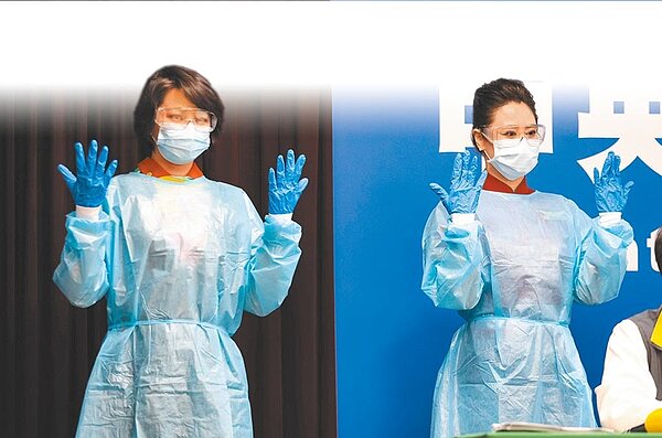 空服員防護裝備包括外科口罩、護目裝備(平光眼鏡或護目鏡)、防水隔離衣與防水手套,預計每天要1000套。(指揮中心提供)