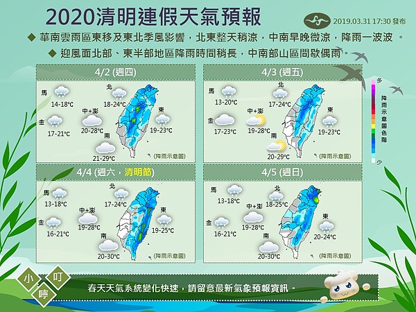 清明連假天氣。圖/中央氣象局提供