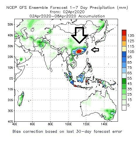 美國模式一周降雨預測。圖／截自鄭明典臉書