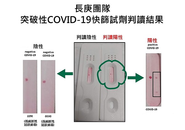 長庚團隊突破性COVID-19 快篩試劑判讀結果。圖/長庚醫院提供