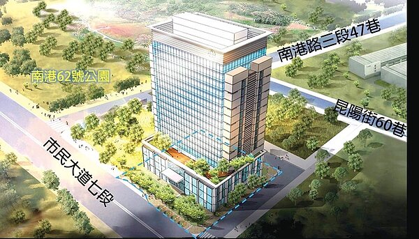 3D模擬圖，藍色虛線為此案招商範圍。圖／台鐵局提供
