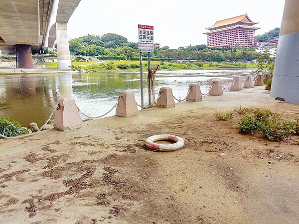 北市議員王浩發現，北市有將近4成、共8處河濱公園沒有設置任何救生設施，有設置救生設施的大佳河濱公園，也出現救生圈被任意棄置、管理不當情形。（王浩議員研究室提供／譚宇哲台北傳真）