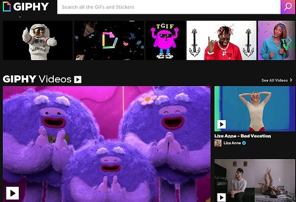 臉書收購GIPHY，圖為GIPHY網頁。圖／取自GIPHY