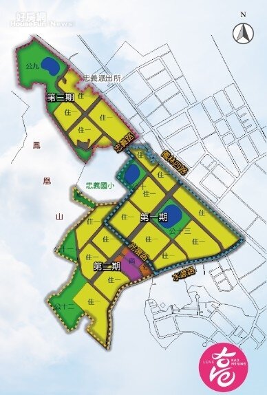 高雄第81期重劃區內將興建3座滯洪池，位置在圖片中的藍色區域。圖片高雄市地政局提供