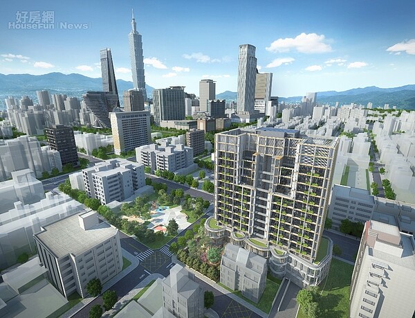 台北信義兒福B1-1都更案完工鳥瞰模擬圖。圖片國美建設提供