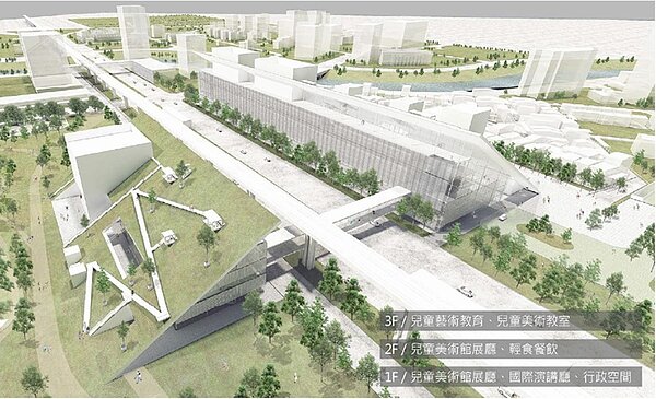 兒童美術館將以天橋與市立美術館連結。圖／桃園市政府提供