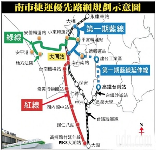 台南捷運路線規畫圖。圖/台南市交通局提供