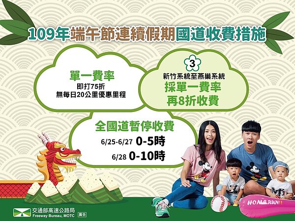 109年端午連假國道收費措施。圖/高公局提供