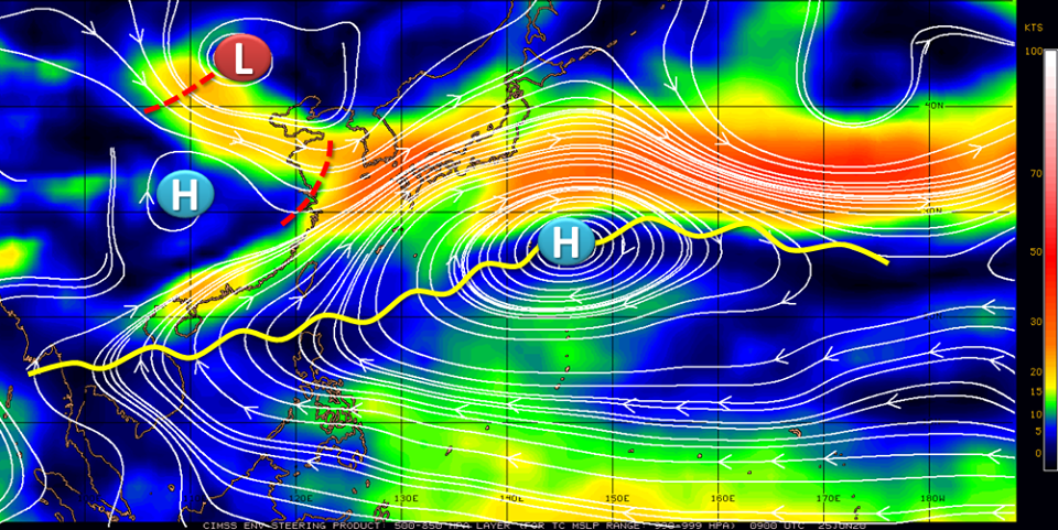 太平洋高壓脊將逐漸由南往北移動,台灣上空夏季型天氣仍將延續。圖/取自「天氣職人-吳聖宇」