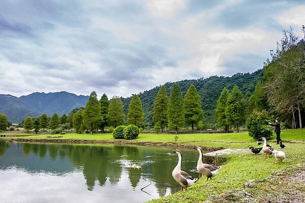 宜蘭「員山福園」毗鄰蜊埤湖，湖畔落羽松，被譽為全國最美的殯葬園區，昨天動工興建第三期納骨樓，未來將增加3萬8千個納骨位。圖／殯葬所提供
