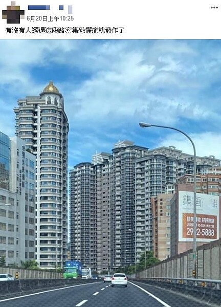 網友在網路分享新店交流道旁大樓林立的照片。圖/翻攝臉書社團《爆廢公社》