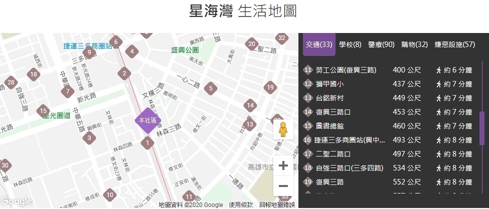 《星海灣》周遭生活機能。圖/翻攝《實價登錄比價王》
