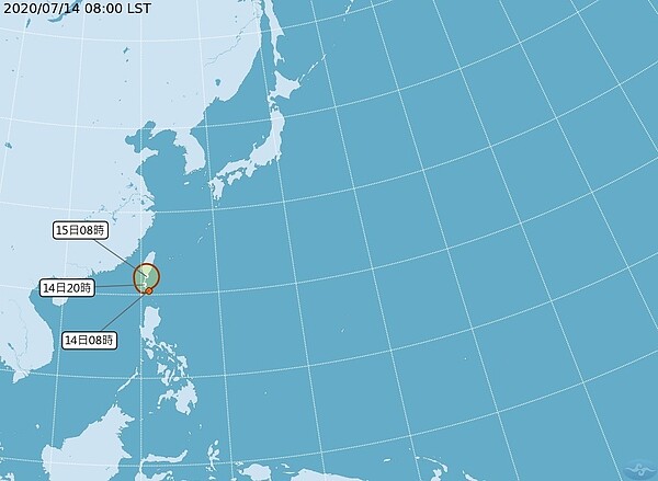 中央氣象局說,原本在巴士海峽低氣壓,今天上午8時增強為熱帶性低氣壓。圖/氣象局提供