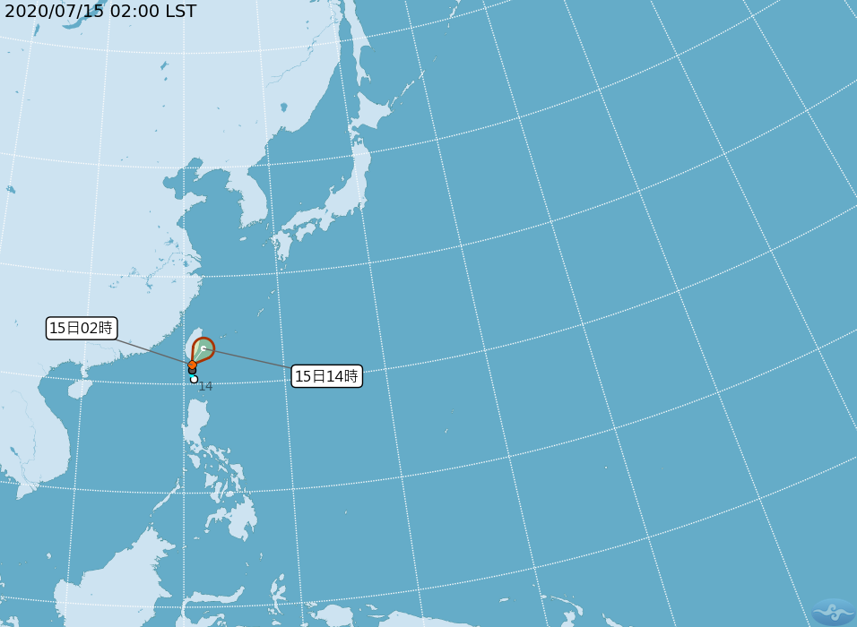 中央氣象局15日發布熱低壓特報，熱帶性低氣壓1002百帕，15日凌晨2時位於北緯21.8度，東經120.8度，即在鵝鑾鼻南南東方20公里海面上，向東北移動，時速17公里。圖／取自氣象局網站