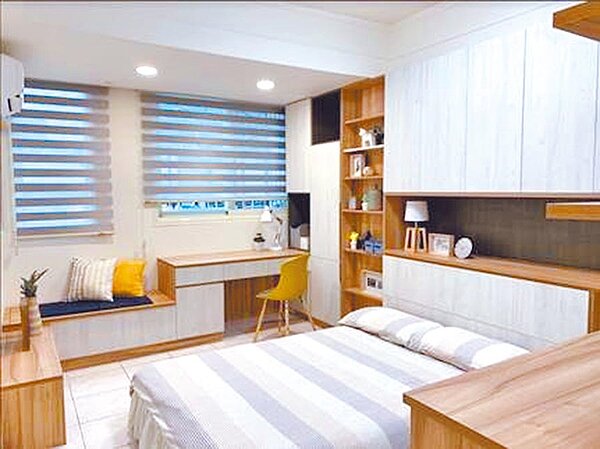 量身訂做的系統家具,讓空間零浪費,淺色更是百搭,透過多元配件,設計專屬收納空間。(特力屋提供)