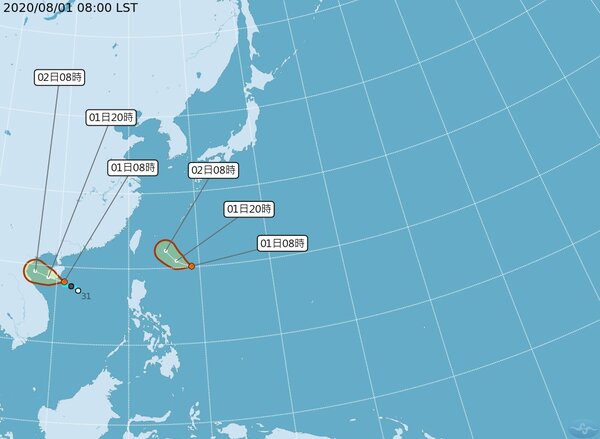 氣象局說，昨天上午8時南海有一熱帶性低氣壓，稍早生成颱風，不過因為對台灣無直接影響，不會發布海上警報。圖／截自中央氣象局