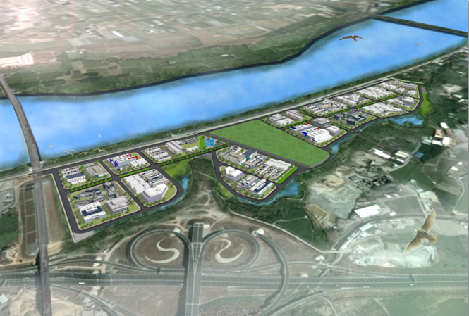 台中市政府推動「豐洲科技工業園區二期開發計畫」。圖為二期模擬圖／台中市經發局提供