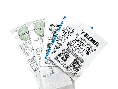 財政部公布5-6月千萬發票最多路段「中獎地圖」,由台北巿敦化南路以7張拿下全國第一。圖為統一發票。(本報資料照片)