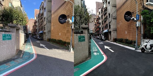 左為巷道施工前照片，右為施工後照片。圖／北市新工處提供
