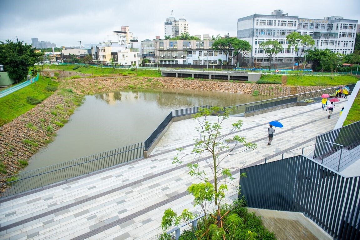 14A滯洪池已屆完工，可望解決中原大學淹水問題。圖／桃園市政府提供