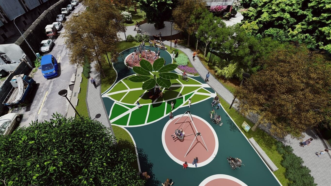 烏日細兒6公園以榕樹為題串接整座公園。圖/台中市建設局提供