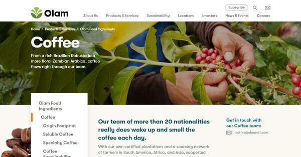 Olam表示，咖啡銷售大增，有助彌補食品服務業銷售下滑的情況。圖／截自Olam官網