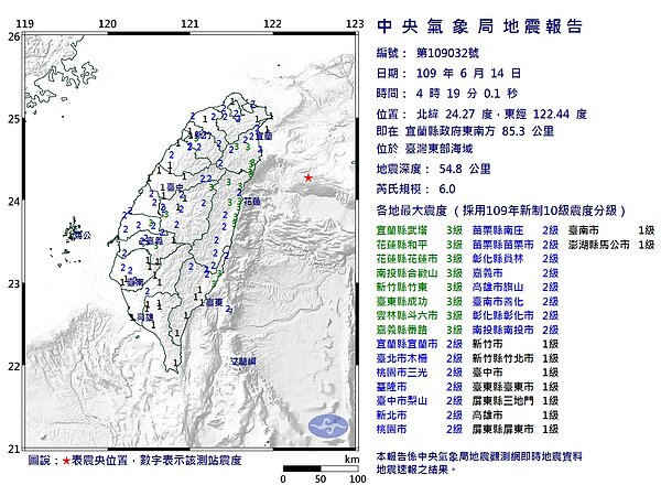全台有感!清晨04:19東部海域規模6.0地震