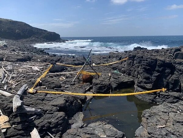 澎湖無人島鋤頭嶼被發現水雷，國軍研判恐為二戰遺留。圖／澎防部提供