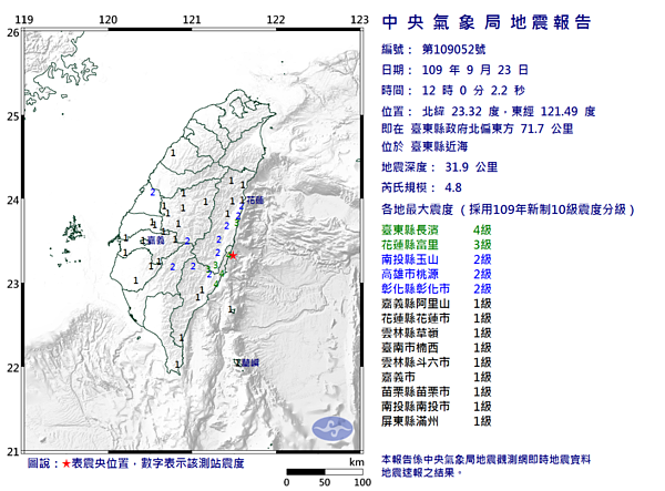 中央氣象局發布顯著有感地震報告。圖／取自氣象局網站